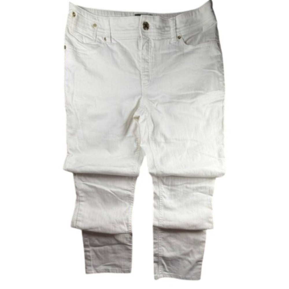 Chico's So Slimming Ankle Pants 0.5 (US Size 6) White Stretch Denim 5-Pocket EUC